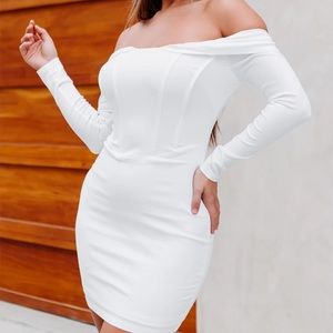 Rissa off the shoulder off white bodycon mini dress